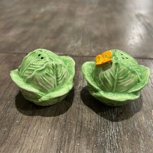 Green Cabbage heads salt and pepper shakers